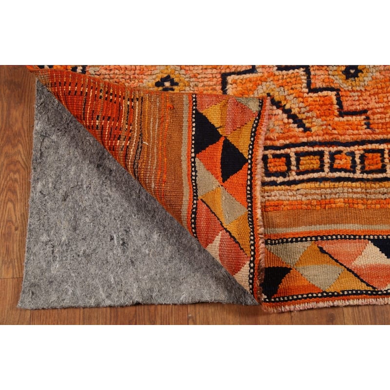 Orange / Geometric Oushak Vintage Runner Rug Handmade Wool Carpet - 2'8"x 11'4"