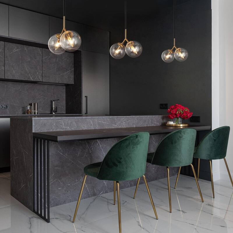 Marsie Mid-Century Modern 2-Lights Pendant Chic Orb Hanging Lights Globe Glass Kitchen Island Bedroom - L 12" x W 5.5" x H 73.5"