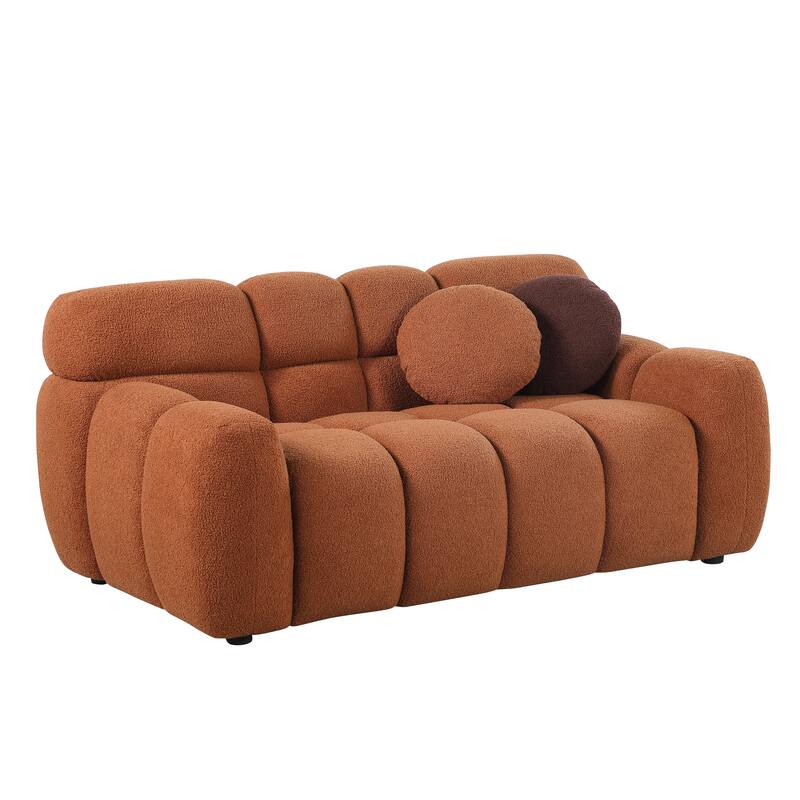 Ergonomics Loveseat Sofa Marshmallow Sofa with Deep Seating and Pillows, Light Brown Boucle Fabric 2 Seater Lounge Couch