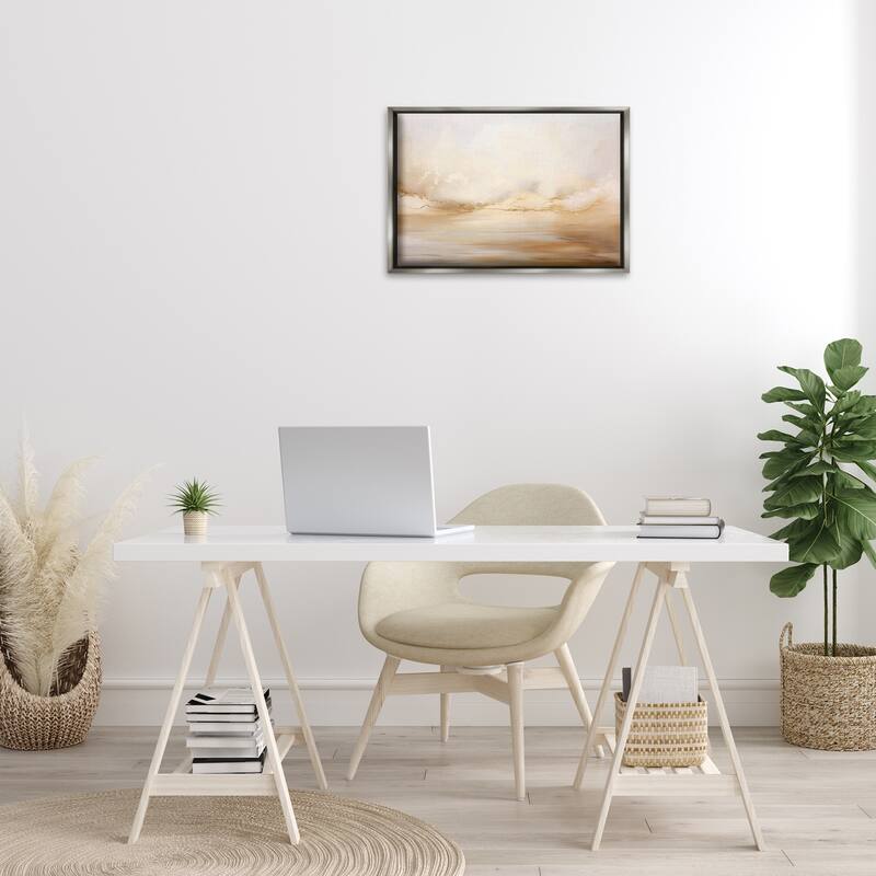 Stupell Neutral Abstract Horizon Line Framed Floater Canvas Wall Art Design By LSR Creative Studio