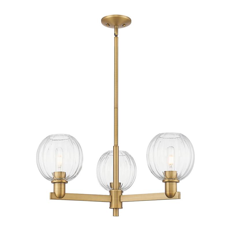 Innovations Lighting Downtown Urban - Preston - 3 Light 18" Globe Shade Stem Hung Chandelier - Clear/Brushed Brass
