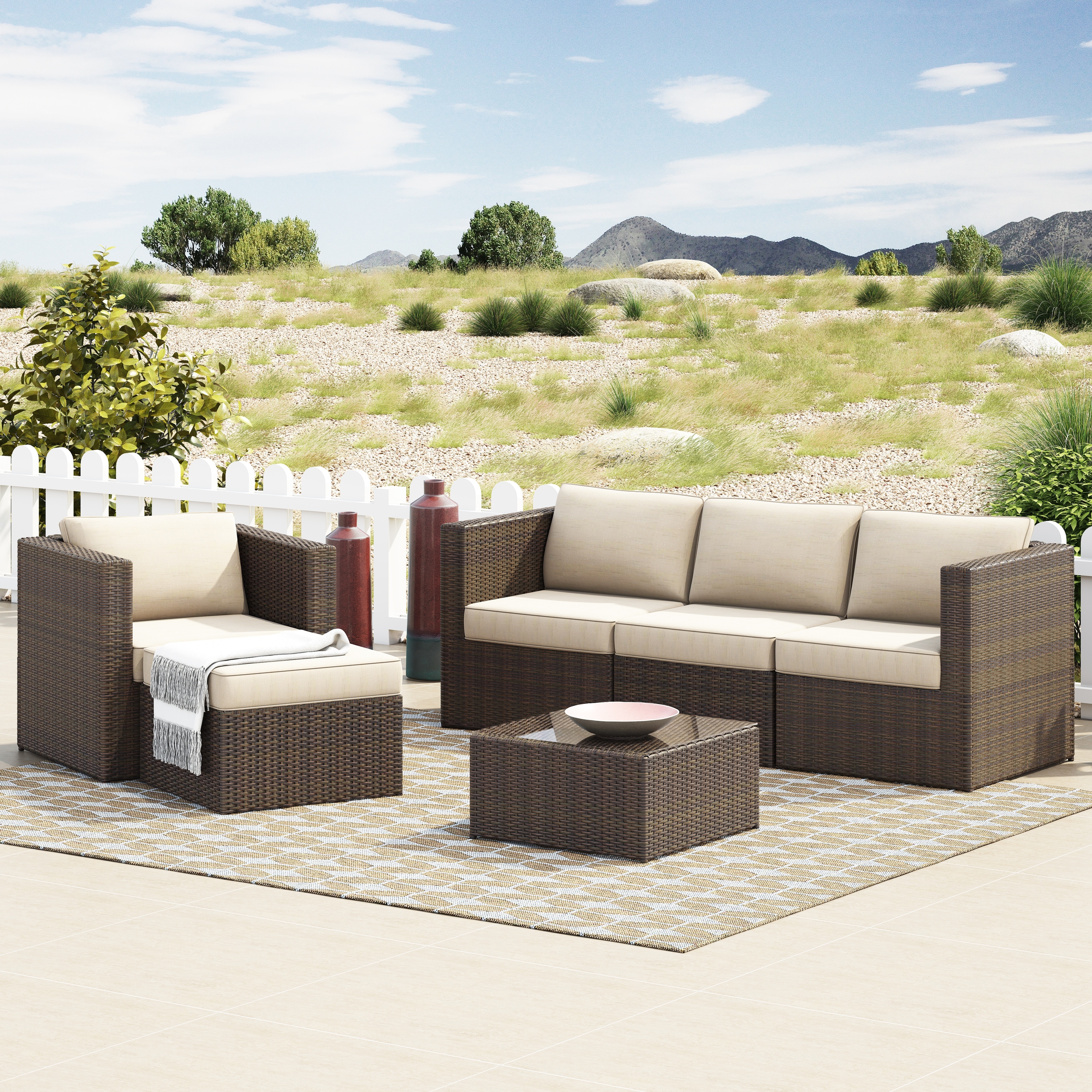 Corvus Trey Outdoor 6 piece Aluminum Resin Wicker Sofa Set