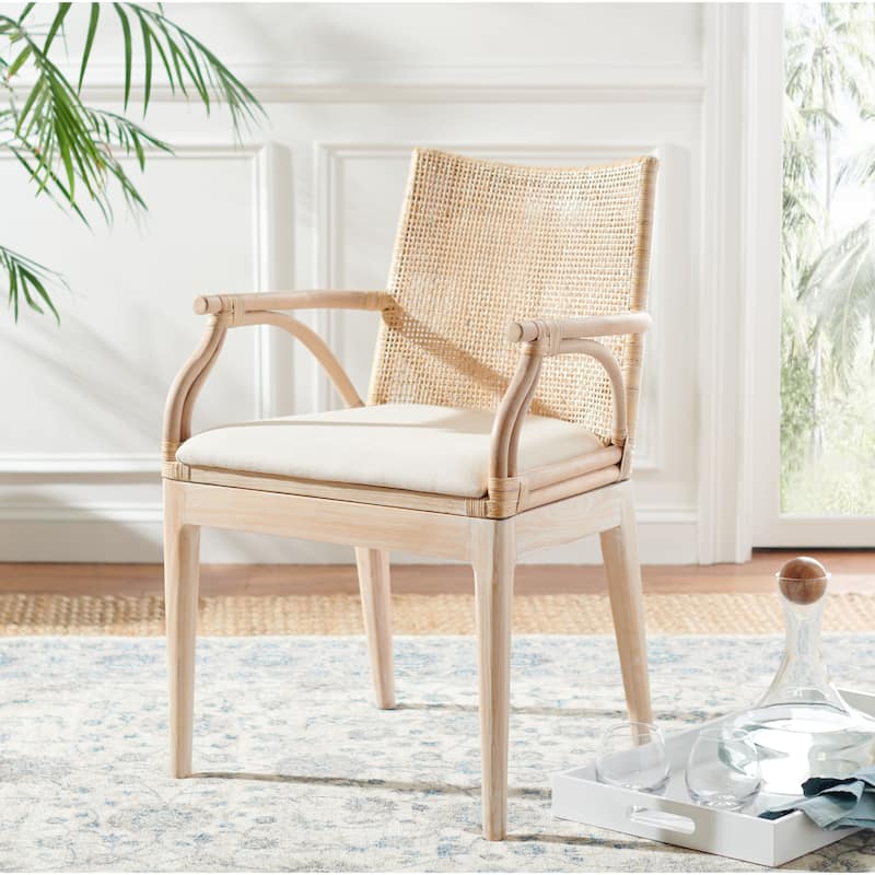 SAFAVIEH Gianni Tropical Coastal Cushion Arm Chair - 21.5" W x 23.5" L x 32.3" H - Natural/White Washed