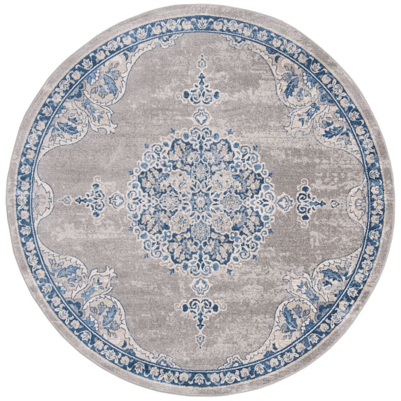 SAFAVIEH Brentwood Coralyne Traditional Oriental Rug - 5' Round - Light Grey/Blue