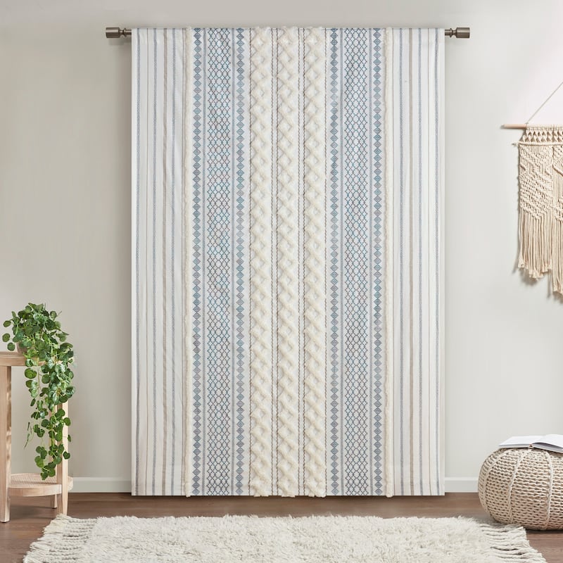 INK+IVY Imani Cotton Printed Single Curtain Panel with Chenille Stripe and Lining