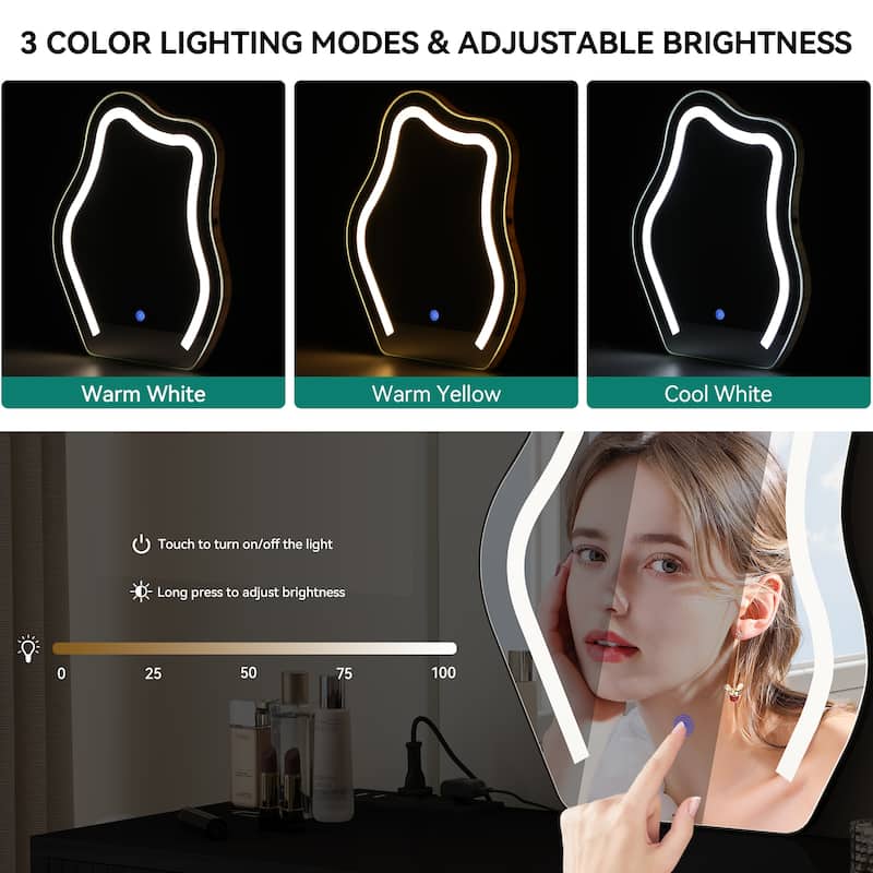 Moasis 46''Makeup Vanity Irregular LED Mirror Vanity Desk