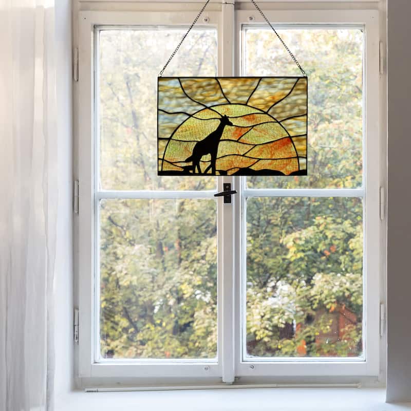 River of Goods Giraffe Sunset River of Goods Yellow and Black Horizontal Window Panel - 14" x 0.25" x 10"