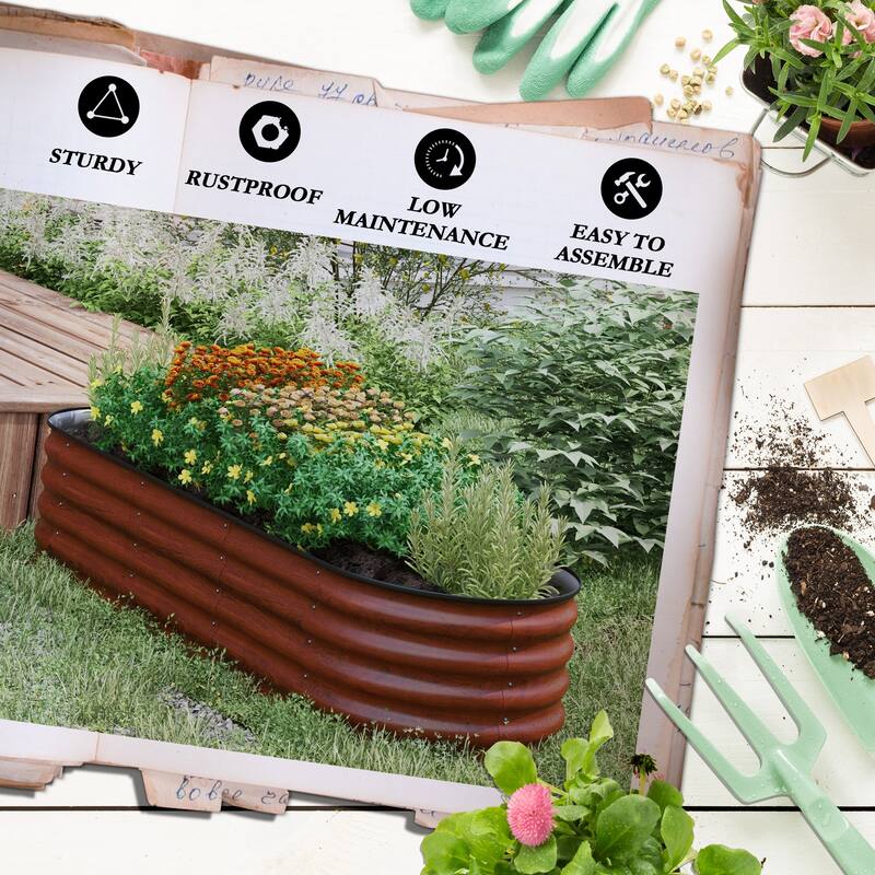 Outdoor Raised Garden Bed with Self-Draining Bottom and Safety Edging