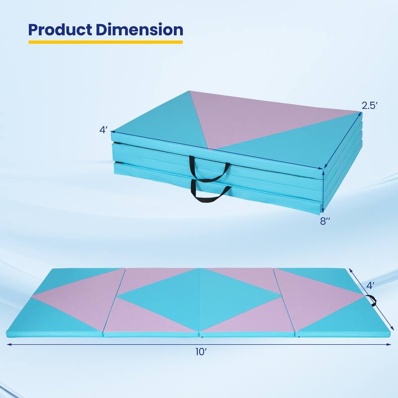 4-Panel Foldable Gymnastics Mat with Shock Absorbing Foam and Hook Loop Secure Connection - 120" x 48" x 2"