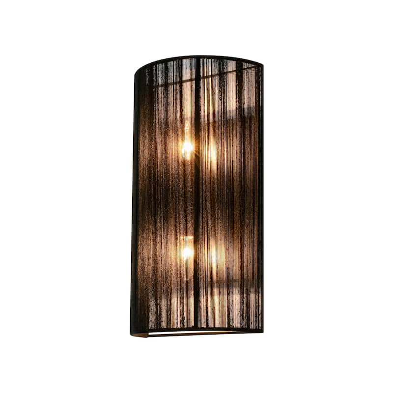 2-Light Modern Boho Natural Ivory/Black Hand-Woven Rope Fabric Flush Mount Wall Sconces