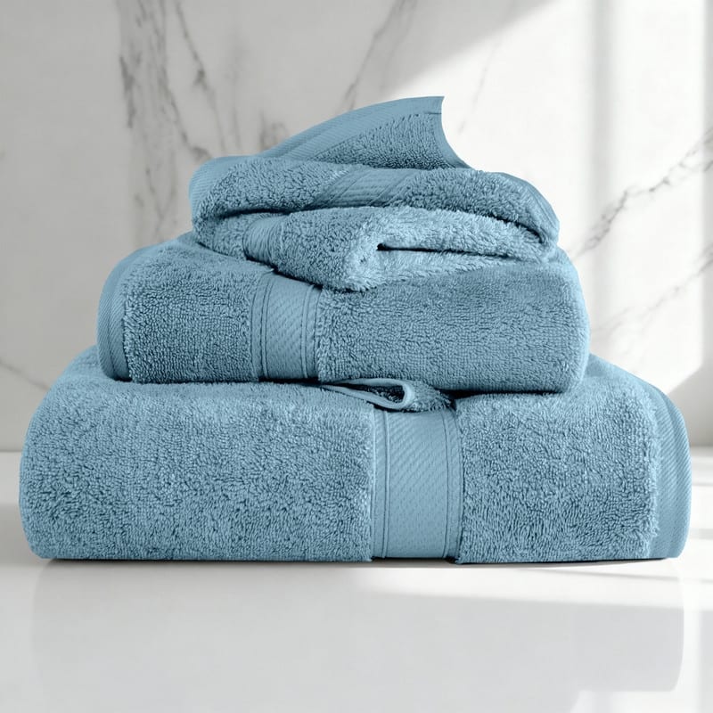Superior Egyptian Cotton Pile Heavyweight 3-Piece Towel Set - Denim Blue