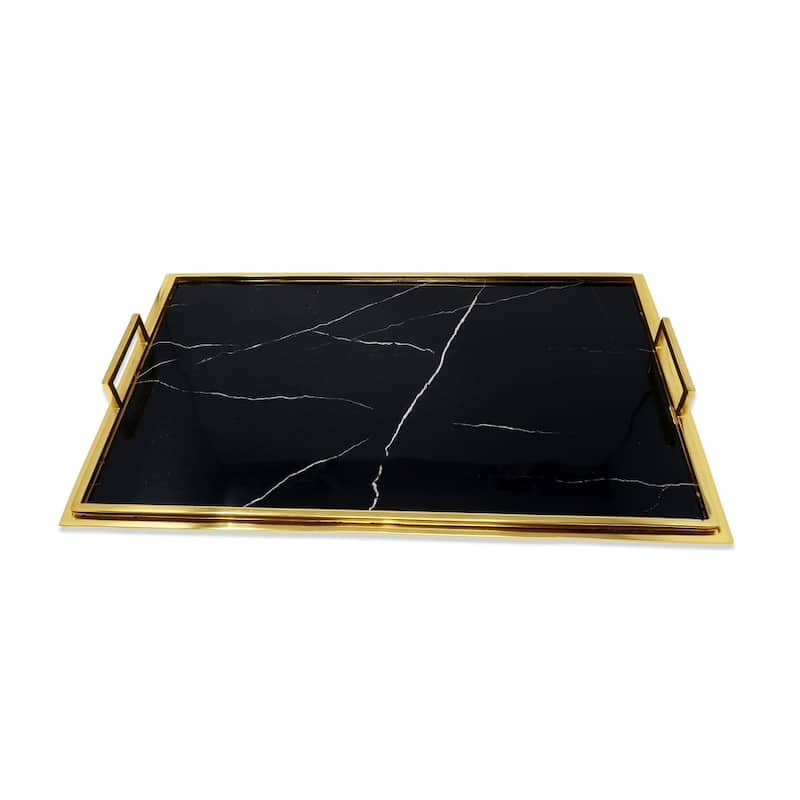 Gold Trimmed Black Marble Serving Tray (2 Sizes)