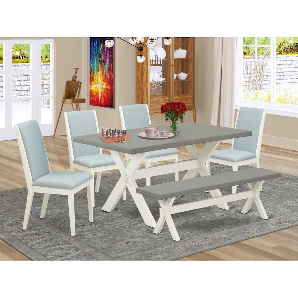 HomeStock 6-Piece Natural Oak Finish Solid Wood Top dining Table with 1-Bench and 4-Chairs