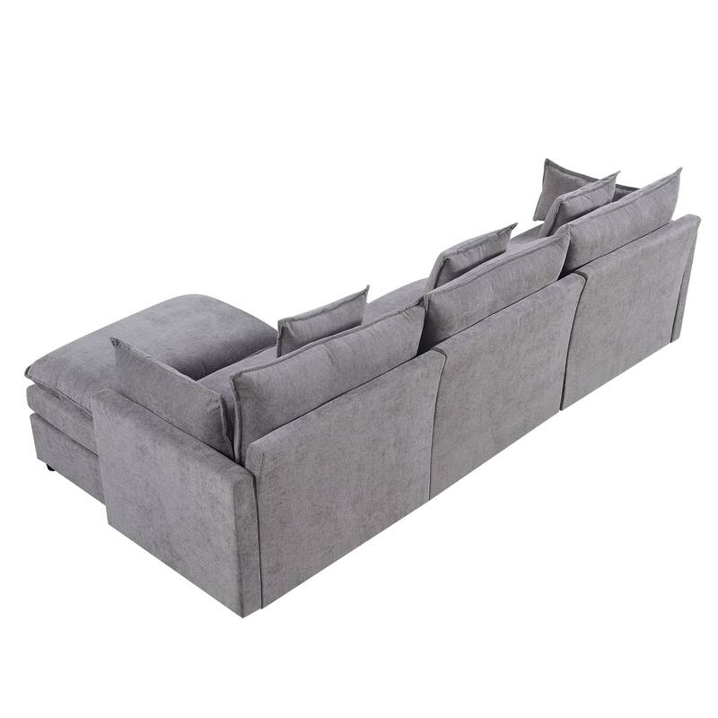 108.66" L-Shaped 4-Seater Sectional Sofa with Convertible Chaise and Ottoman, Spacious Cloud Couch Design
