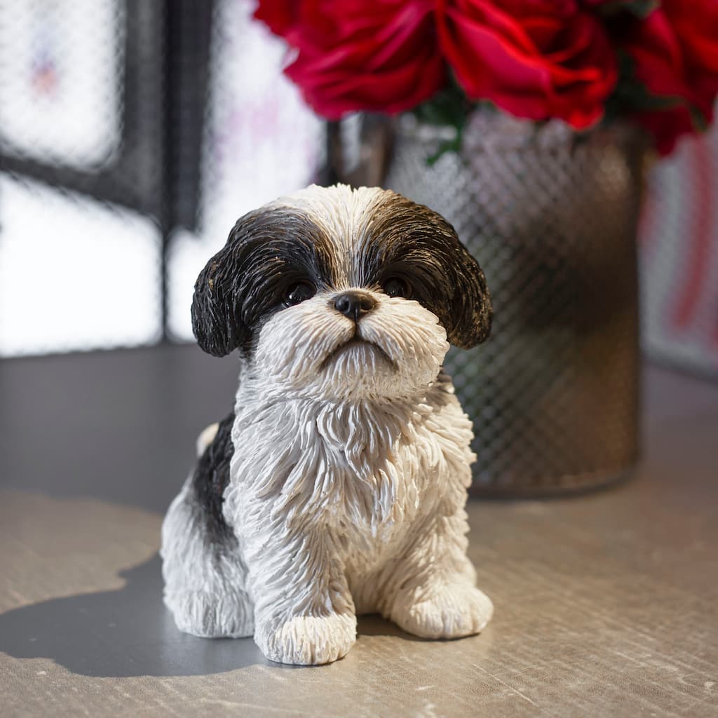 SoReal Black Shih Tzu Sitting Decorative Puppy Figurine for Home & Garden Décor, Handpainted Polyresin Dog Statue