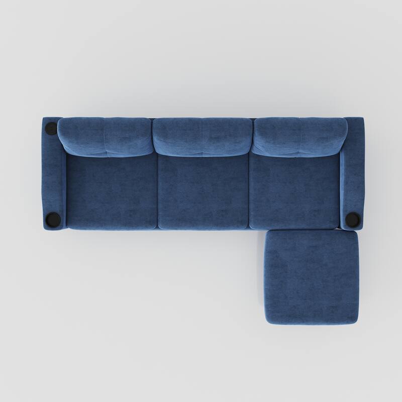 Blue 78.74'' Convertible L-Shaped 3-Seater Sofa with Storage Footstool and USB Port, for Living Room, Bedroom, or Small Spaces