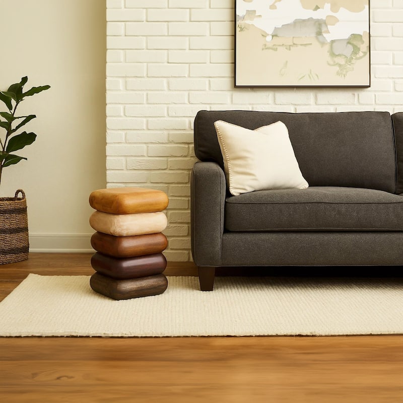 Zyra 18 Inch Side End Table, Sculptural Stacked Design, Mango and Acacia Wood Artisanship Brown
