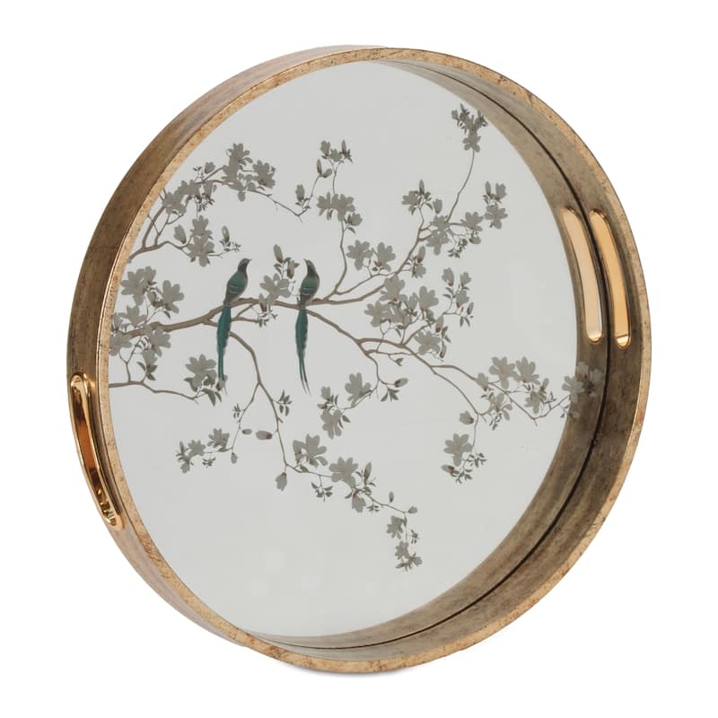 Bird and Floral Etched Mirror Tray (Set of 2)
