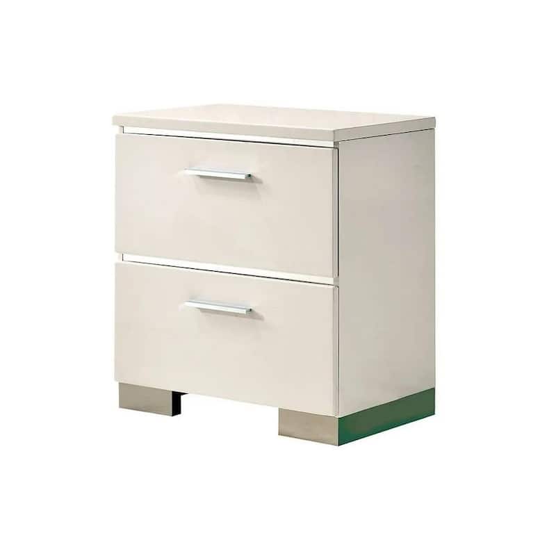 Elegant White High-Gloss Nightstand w/ Chrome & USB for Bedroom