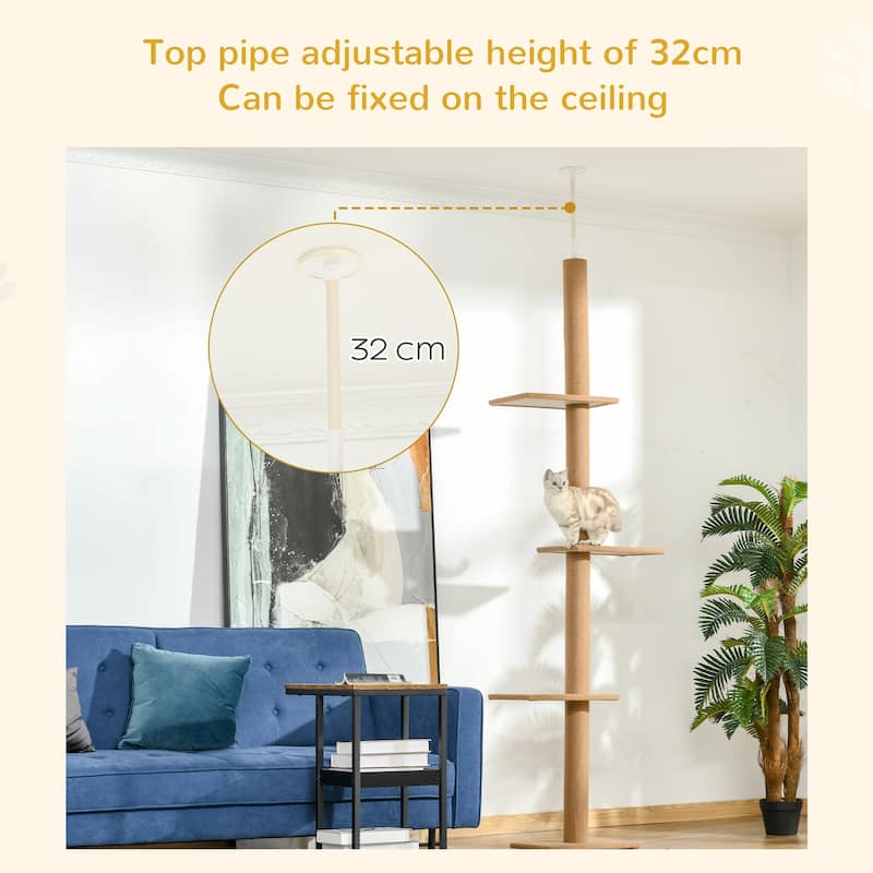 8.5 ft Adjustable Cat Tree Tower with Platforms & Ceiling Tension Rod - 17" L x 10.75" W x 89.75" H