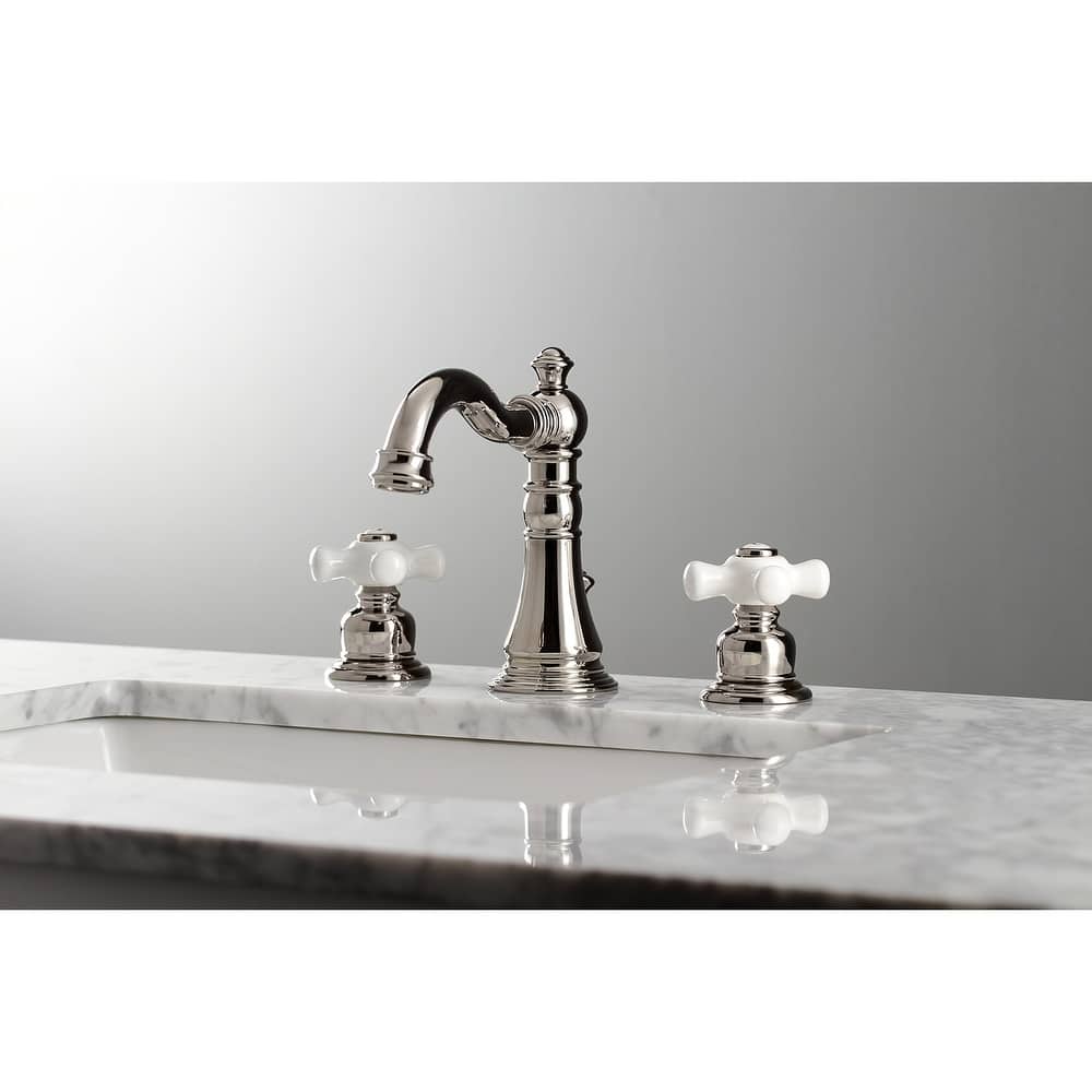 Kingston Brass American Classic Two-Handle 3-Hole Deck Mount Widespread Bathroom Faucet with Pop-Up Drain