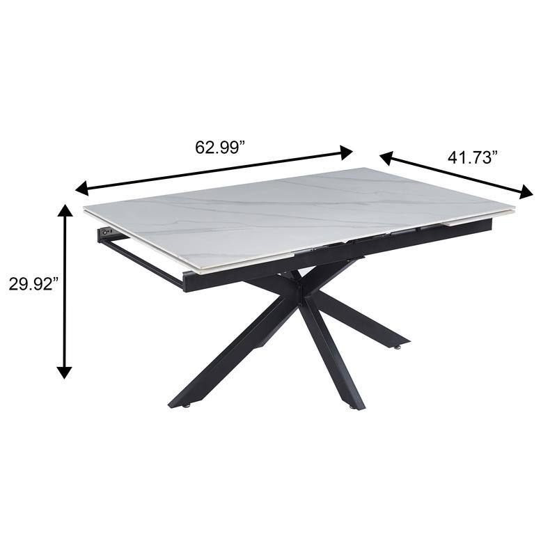 Luvic Extendable Sintered Stone Dining Table - Modern Rectangular Table with Steel Cross-Base