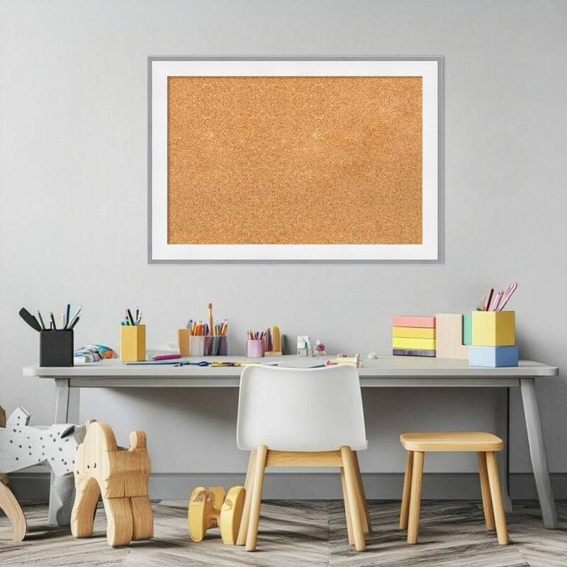 Maya White Silver Framed Cork Board - Bulletin Board, Organization Board, Pin Board