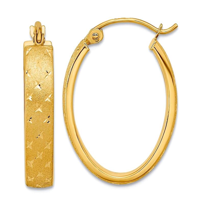 Curata 14k Yellow or White Gold Satin and Sparkle Cut 22.55x4mm Oval Hoop Earrings - Yellow Gold