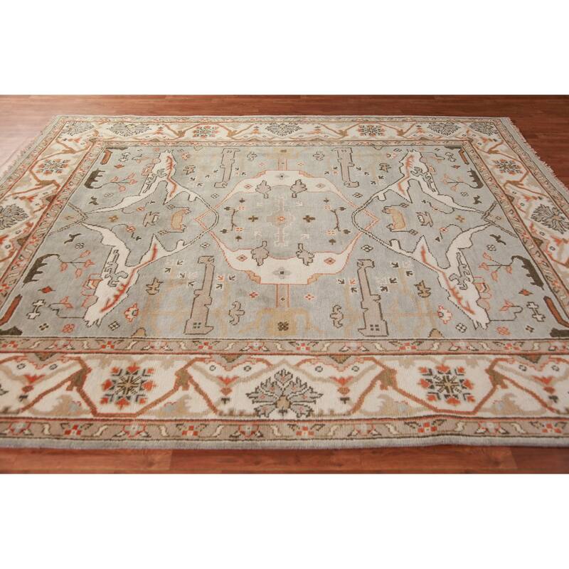 Oushak Indian Area Rug Hand-Knotted Oriental Grey Wool Carpet - 8'1" x 9'10"