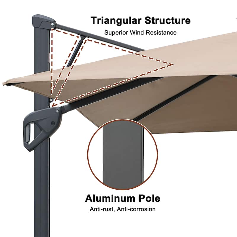 10ft Patio Square Patio Cantilever Umbrella With Crank(Without Base)