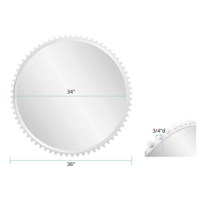 Allan Andrews Round Matte White Wall Mirror With Metal Beaded Frame - 36" x 36"