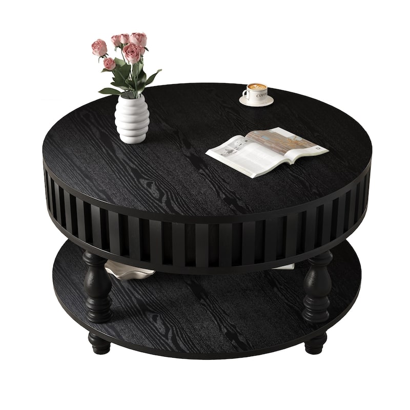 Farmhouse Fluted Coffee Table with Storage and Flip-Top Lids