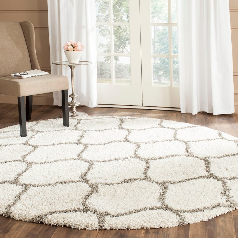 SAFAVIEH Hudson Shag Pushpa Trellis 2-inch Thick Area Rug - 11' Round - Ivory/Grey