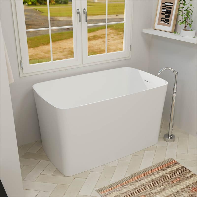 GIVINGTREE 47'' x28'' Solid Surface Stone Resin Freestanding Small Space Soaking Bathtub with Seat