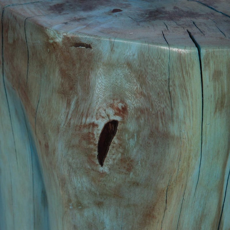 Tamarind wood Habitat Accent Stool - 20" - Blue