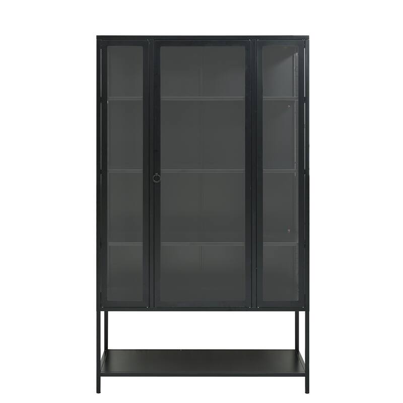 67.25" Iron Display Cabinet with Glass Door & LED Lights, 3-Sided Curio for Collectibles & Office