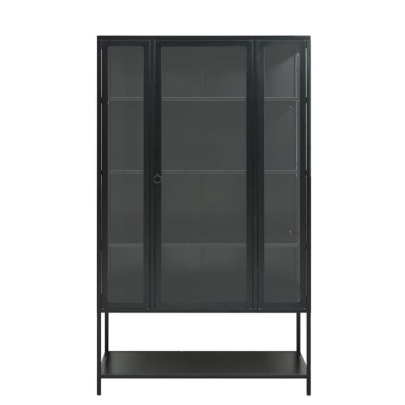 67.25"Tall Iron Display Cabinet with Glass Door and LED Lights Steel Curio Cabinet 3-Sided Glass Display Case
