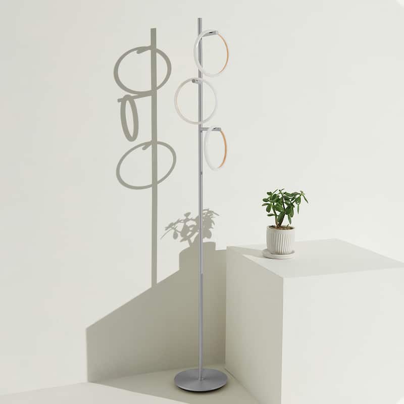 Brightech Saturn 66 in. Industrial 3-Light 3-Way Dimming LED Floor Lamp with 3 Replaceable LED Rings