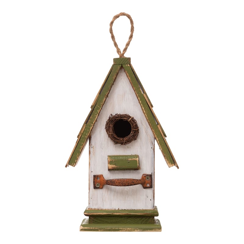 Glitzhome 10.75"H Solid Wood Green Roof Garden Hanging Birdhouse