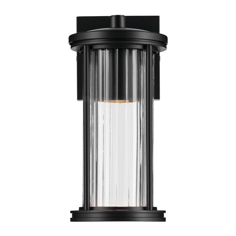 Barras 11.5" 1-Light Outdoor DarkSky Approved Wall Sconce with Clear Ribbed Glass in Black