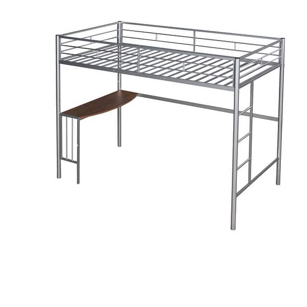 slide 2 of 11, Practical Twin Size Metal Loft Bed with Ladder and Guardrails Silver