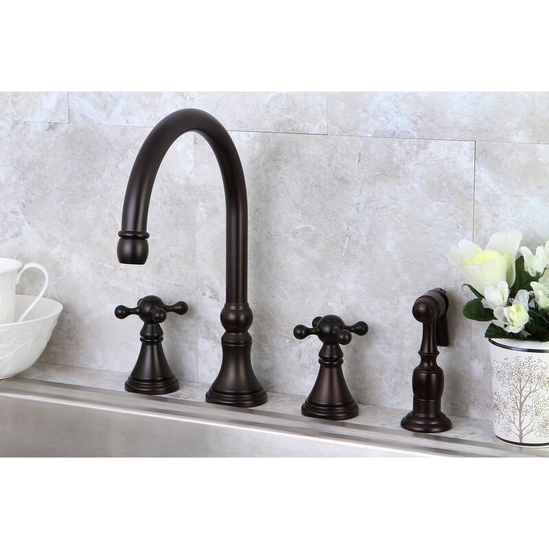 Kingston Brass Governor Widespread Kitchen Faucet with Metal Cross