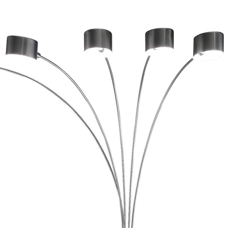 5 Arm Arched Floor Lamp, 84 Inch Chrome Metal Sleek Stem, Round Base