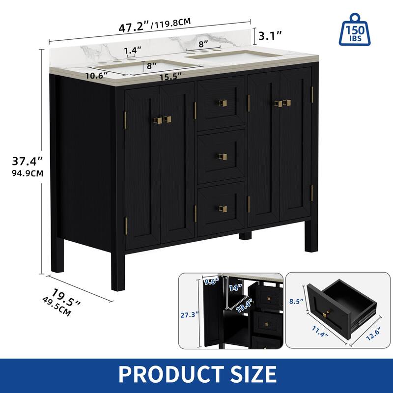 Moasis 36"/40"/ 47" Bathroom Vanity Cabinet with Sink