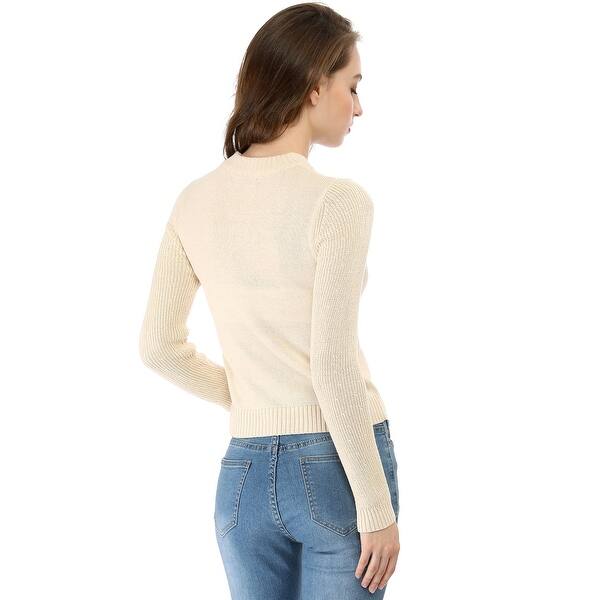 Shop Women S Crew Neck Pointelle Hollow Sweater Slim Fit Cropped