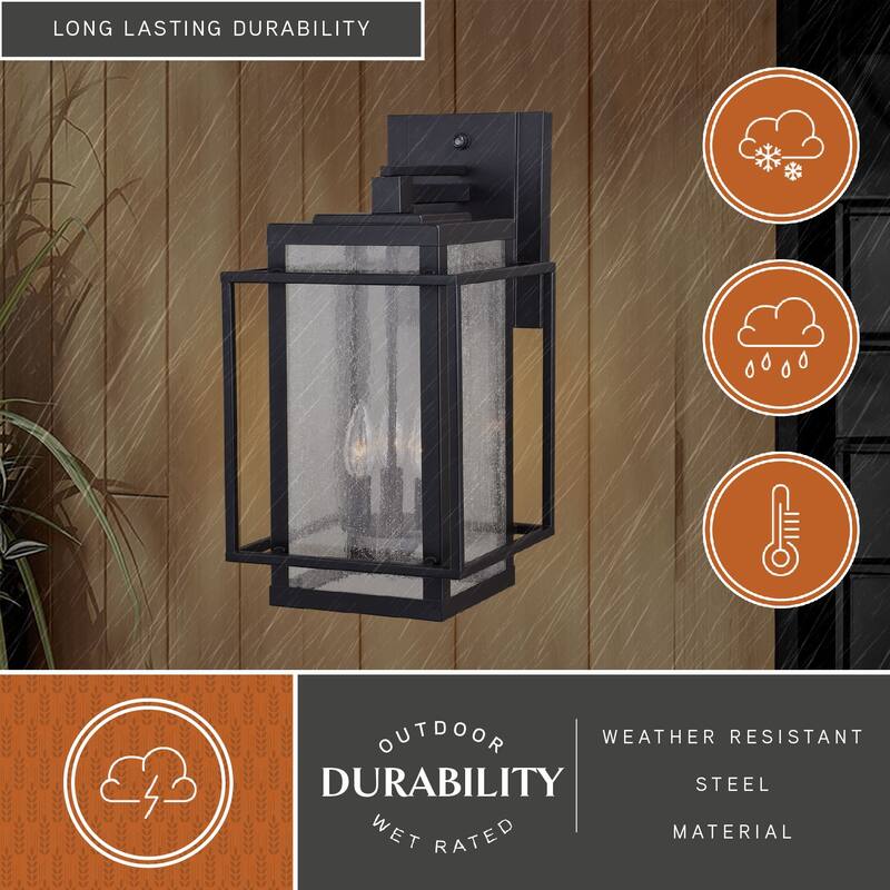 Hyde Park 3 Light Dusk to Dawn Bronze Mission Outdoor Wall Lantern Clear Glass - 9.5-in W x 18.5-in H x 12.25-in D