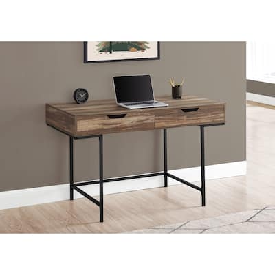 Modern Computer Desk with 2 Drawers & Metal Base