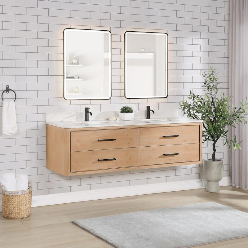 Cristo Floating Bath Vanity with White Quartz Stone Top without Mirror