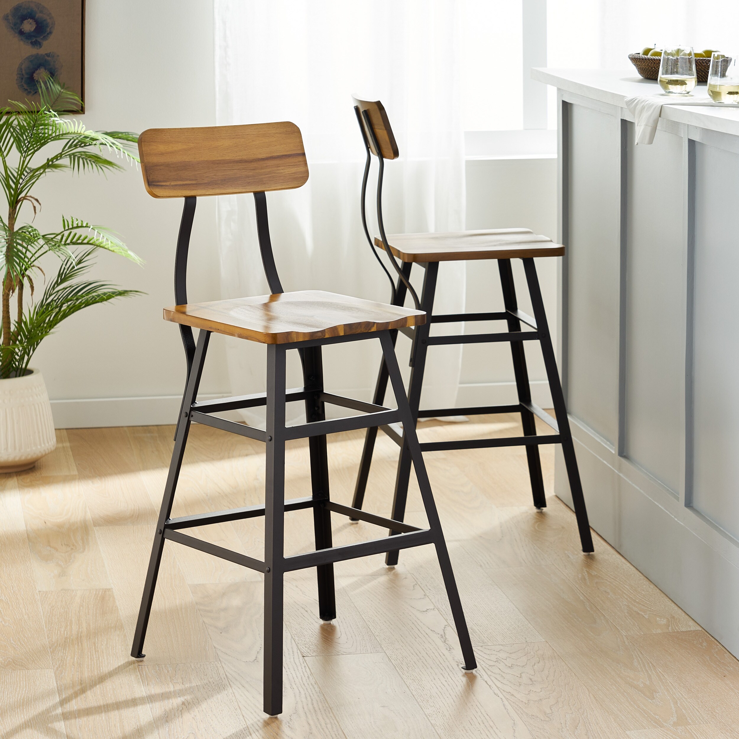 Rugar 28 inch Acacia Wood Bar Stool Set of 2 by Christopher