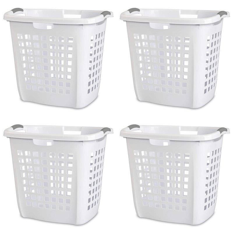 White Heavy Duty Plastic Laundry Baskets Set of 4 with Reinforced Rims and Handles - 17 x 22 x 20 (LxWxH)